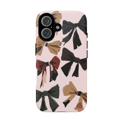 Bow Pattern Phone Case - Pink, Brown & Black Bows Protective Cover