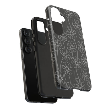 Floral Doodle Tough Phone Case — Black & Gray Daisy Pattern