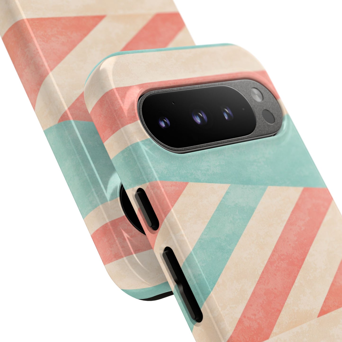 Pastel Stripes Tough Phone Case – Retro Coral & Teal Protective Cover