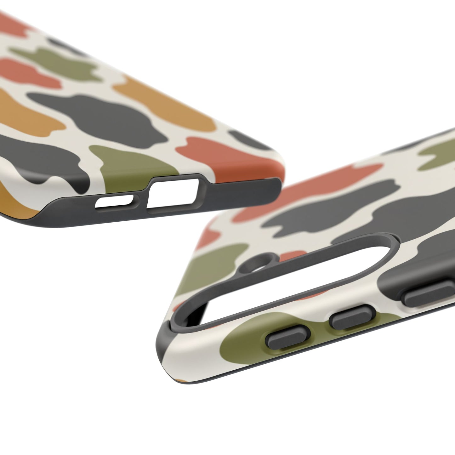 Camouflage Pattern Tough Phone Case – Retro Olive, Rust & Mustard Protective Cover