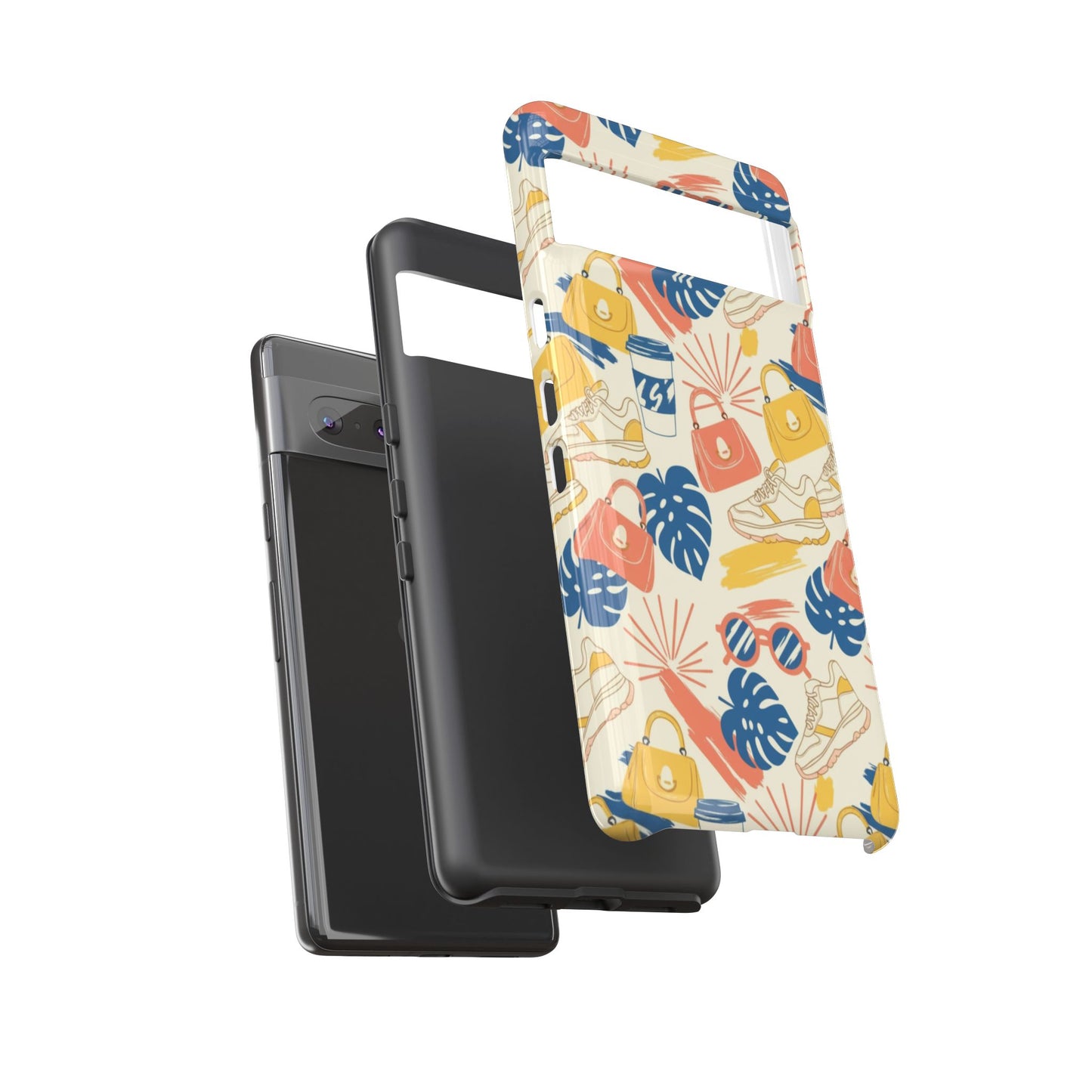 Tough Cases: Retro Summer Pattern Phone Case – Sunglasses, Sneakers & Tropical Leaves