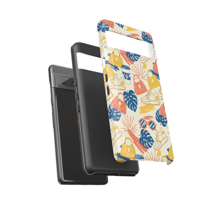 Tough Cases: Retro Summer Pattern Phone Case – Sunglasses, Sneakers & Tropical Leaves