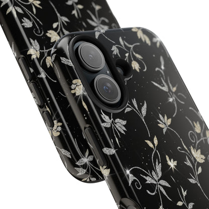Floral Noir Tough Phone Case — Vintage Black Botanical Protective Cover