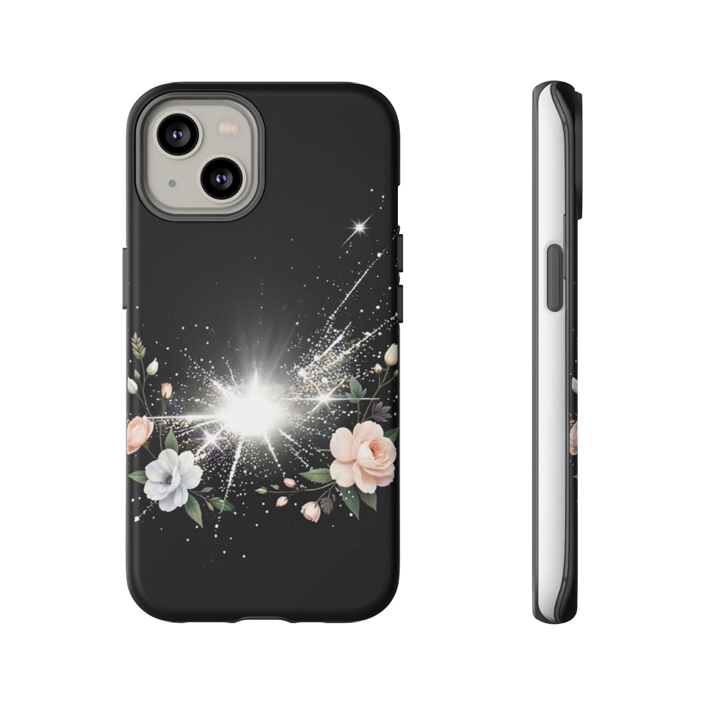 Floral Burst Phone Case — Protective Black Sparkle Design