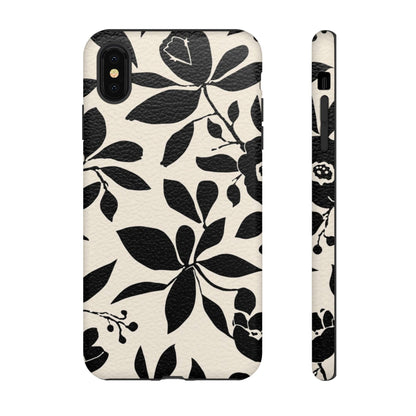 Black Floral Pattern Phone Case — Monochrome Botanical Tough Case