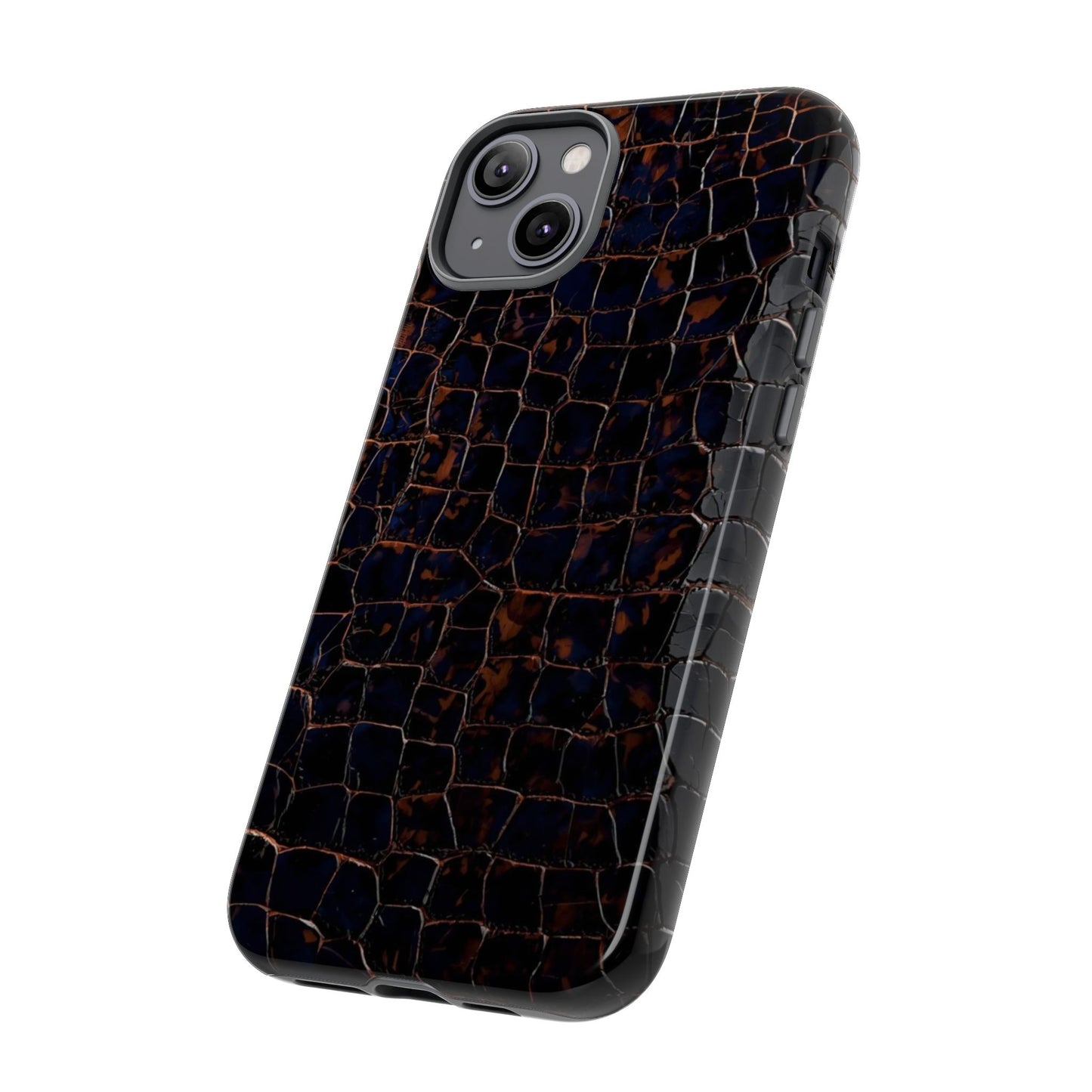 Croc-Embossed Tough Phone Case — Shockproof Black Alligator Texture