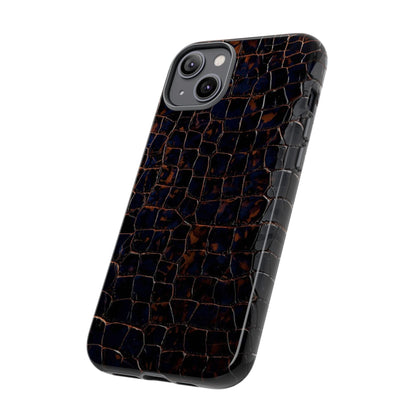 Croc-Embossed Tough Phone Case — Shockproof Black Alligator Texture