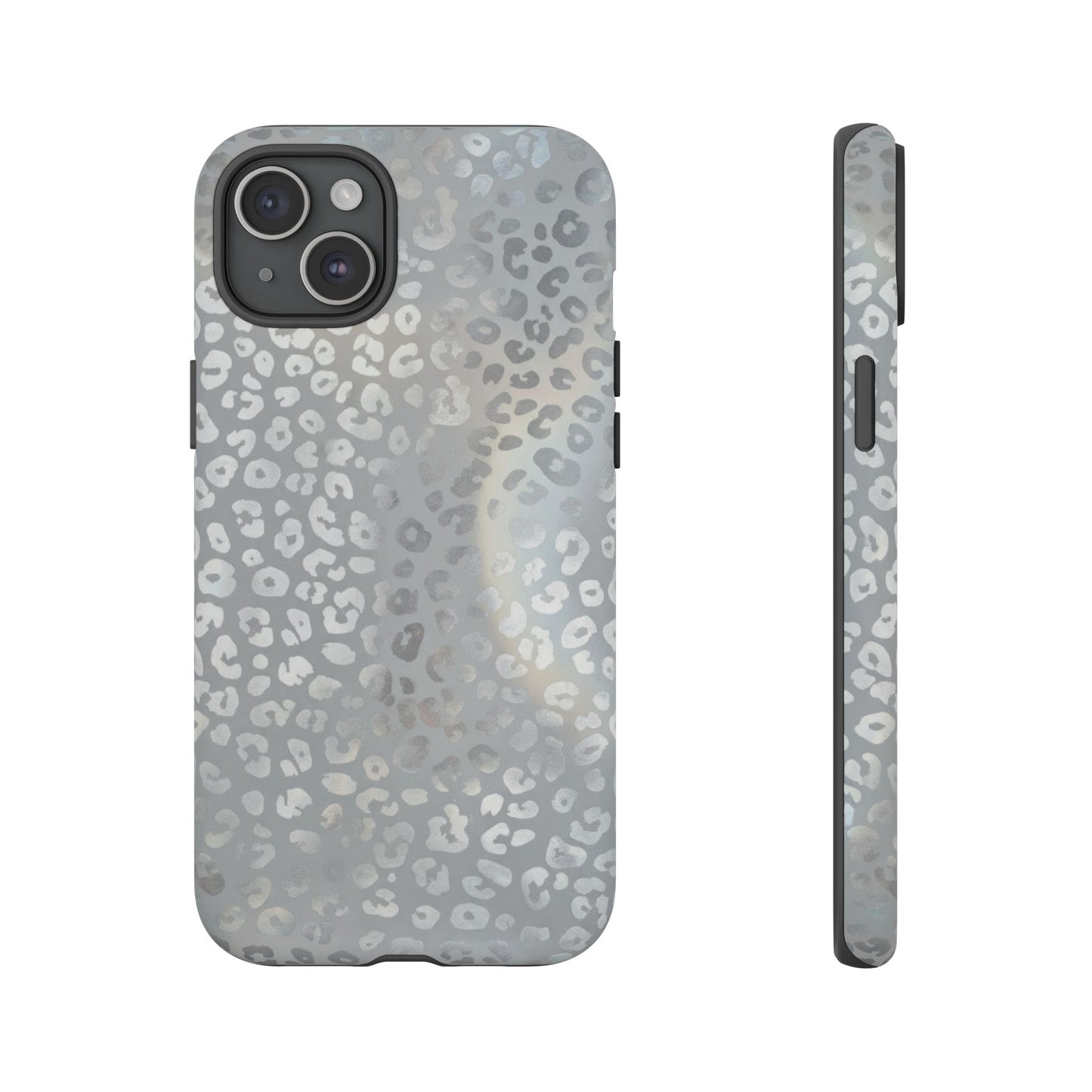 Grey Leopard Print Tough Phone Case — Durable Protective iPhone Cover