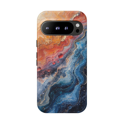 Marbled Galaxy Tough Phone Case — Abstract Blue & Coral Protective Cover