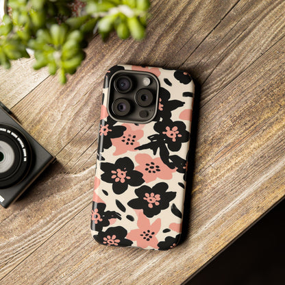 Floral Phone Case — Pink & Black Retro Blossom Protective Cover