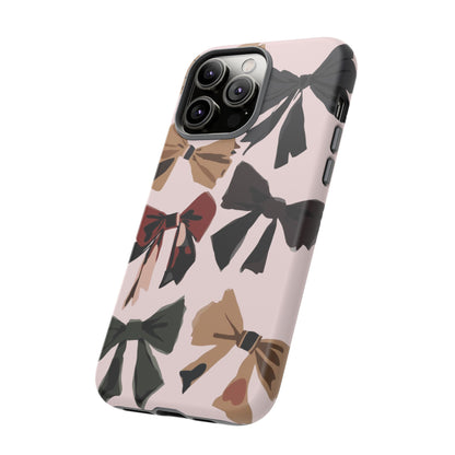 Bow Pattern Phone Case - Pink, Brown & Black Bows Protective Cover