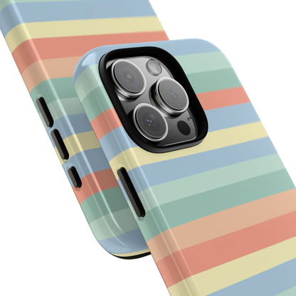 Pastel Striped Phone Case — Retro Horizontal Multi-Color Tough Case