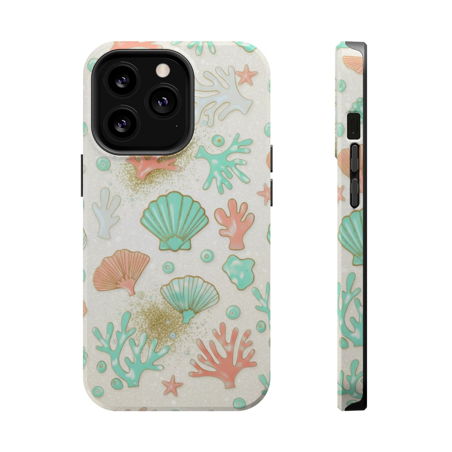 Sea Shells Magnetic Impact Phone Case — Pastel Coral & Teal Beach Design
