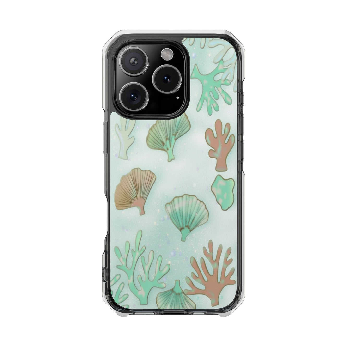 Clear Magnetic Phone Case — Seashell & Coral Beach Design
