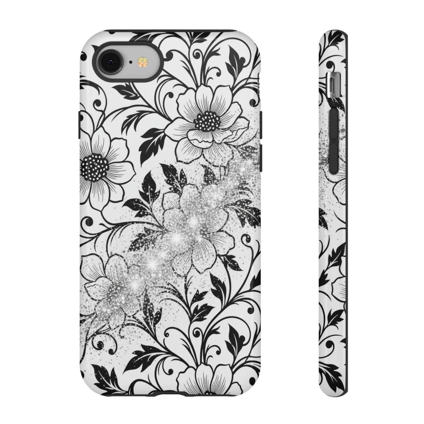 Floral Lace Phone Case — Black & White Vintage Flower Protective Case