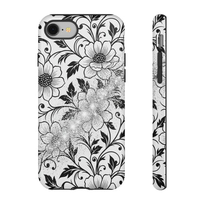 Floral Lace Phone Case — Black & White Vintage Flower Protective Case