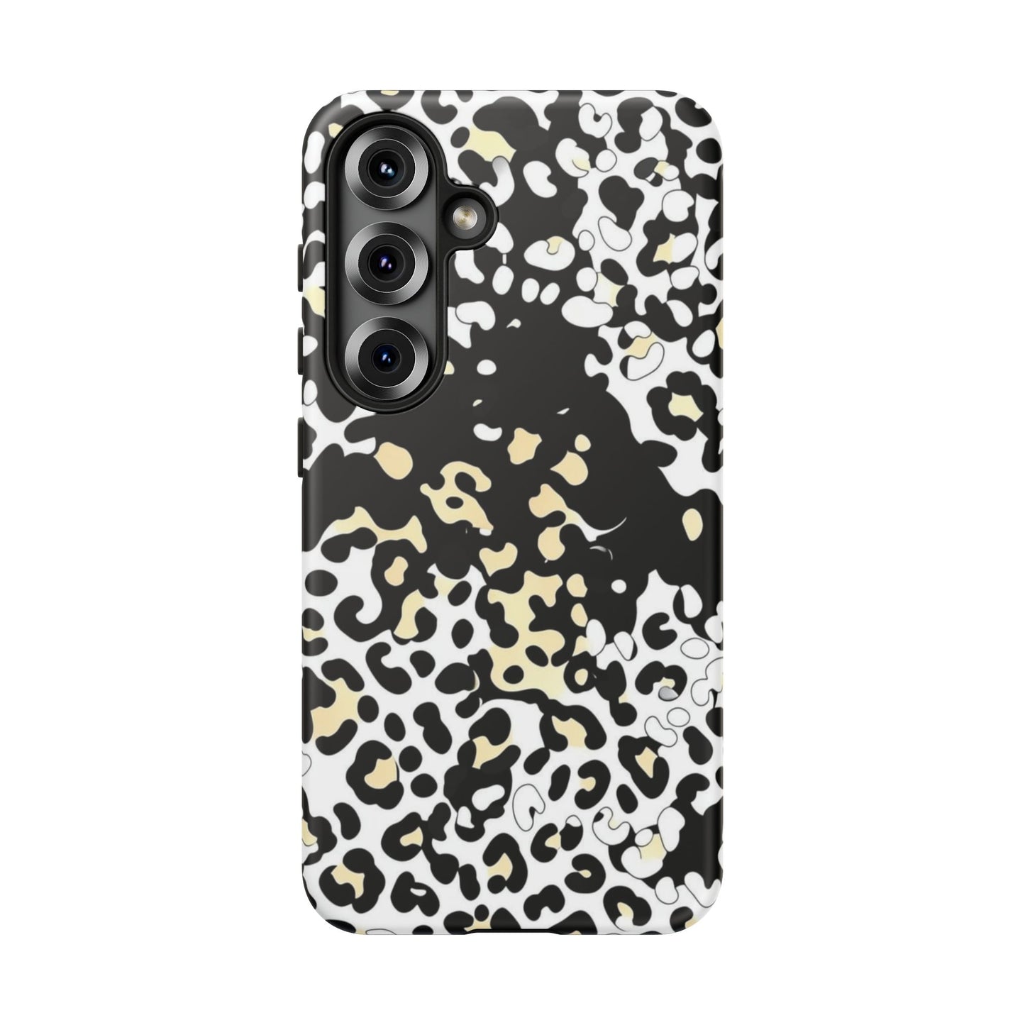 Leopard Splash Tough Phone Case — Black & Cream Animal Print Protective Cover