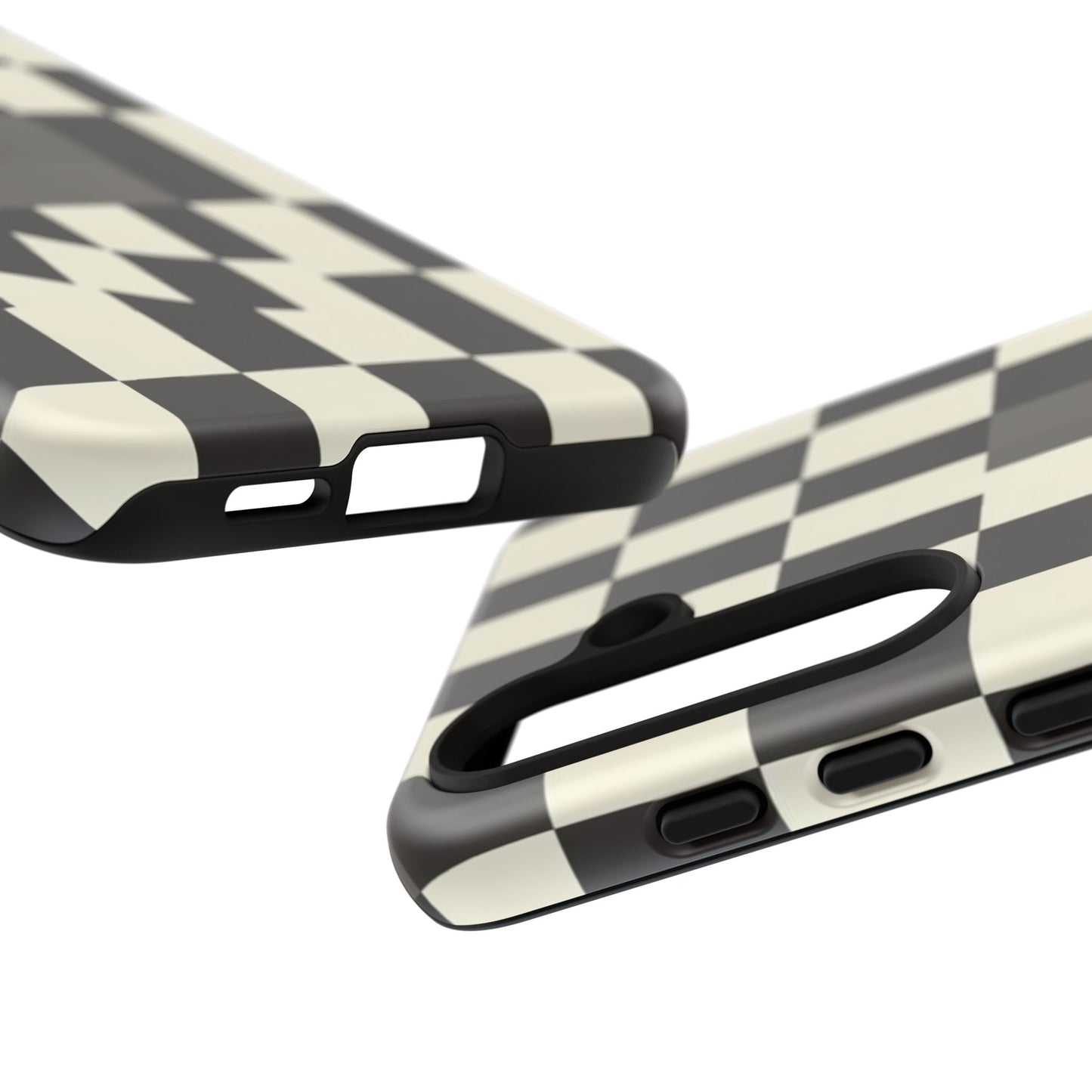 Checkerboard Wave Phone Case — Black & Cream Graphic Tough Case