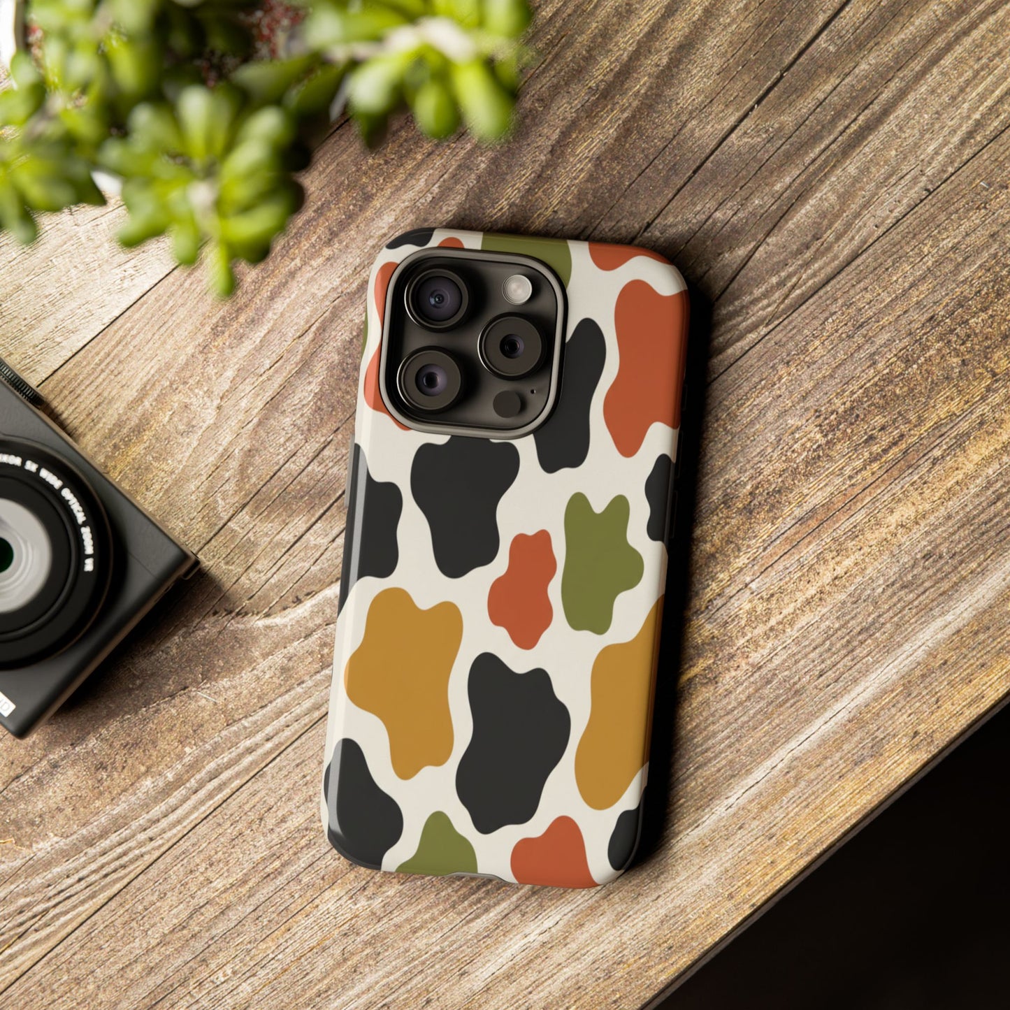 Camouflage Pattern Tough Phone Case – Retro Olive, Rust & Mustard Protective Cover