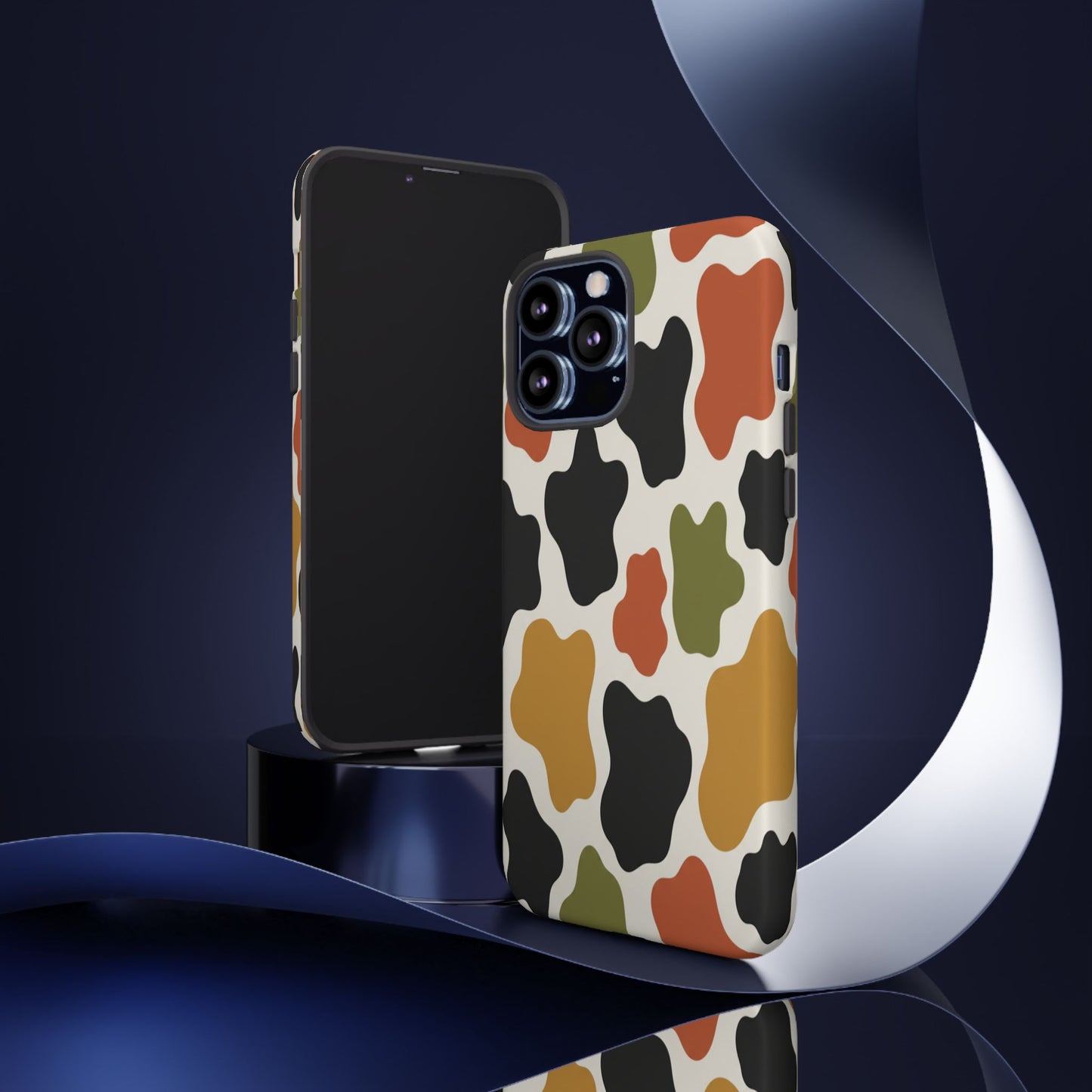 Camouflage Pattern Tough Phone Case – Retro Olive, Rust & Mustard Protective Cover