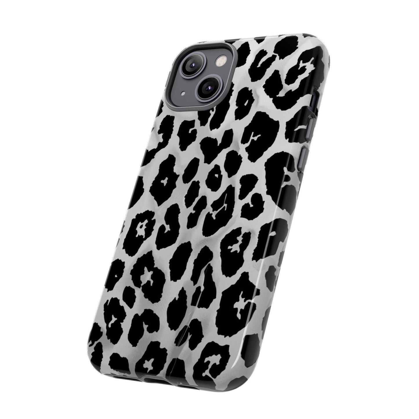 Leopard Print Tough Phone Case – Black & White Animal Pattern Protective Cover