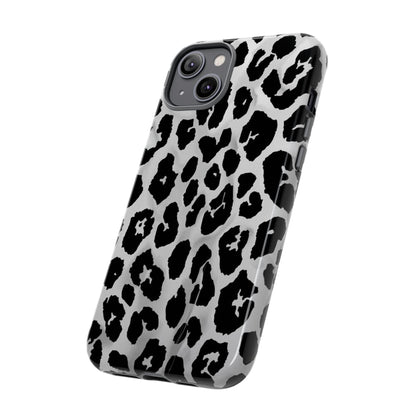 Leopard Print Tough Phone Case – Black & White Animal Pattern Protective Cover
