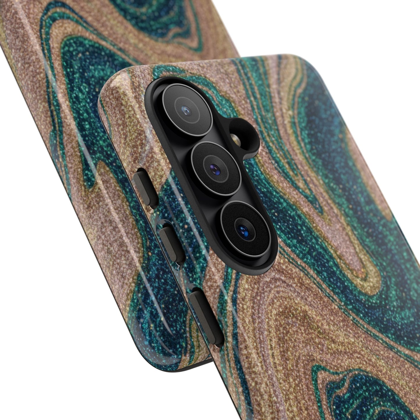 Marbled Teal & Gold Phone Case — Glitter Swirl Tough Case