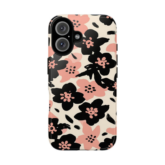 Floral Phone Case — Pink & Black Retro Blossom Protective Cover