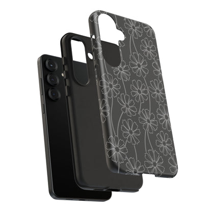 Floral Doodle Tough Phone Case — Black & Gray Daisy Pattern
