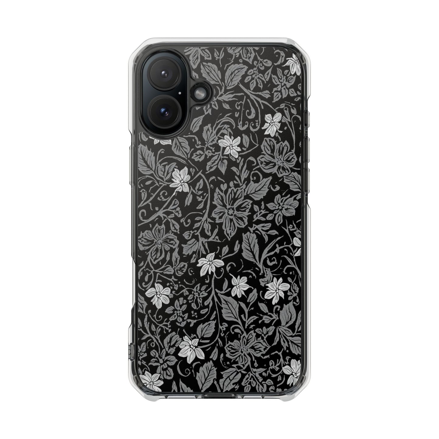 Clear Magnetic Phone Case — Black Floral Vine Design
