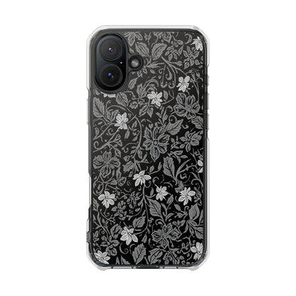 Clear Magnetic Phone Case — Black Floral Vine Design