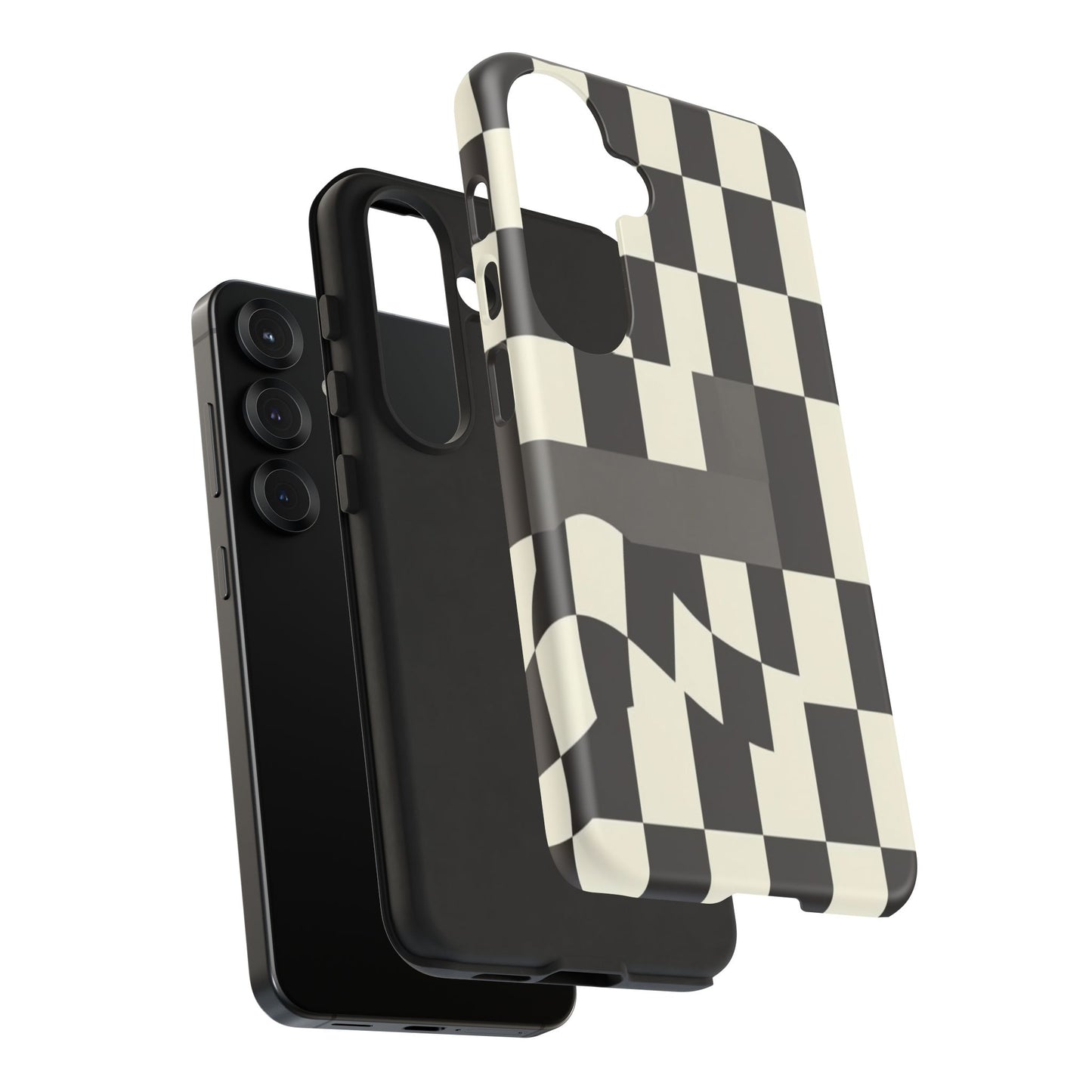 Checkerboard Wave Phone Case — Black & Cream Graphic Tough Case