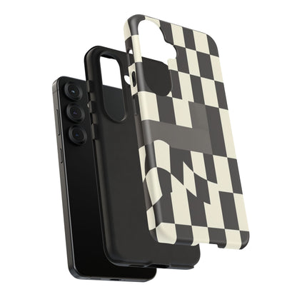Checkerboard Wave Phone Case — Black & Cream Graphic Tough Case