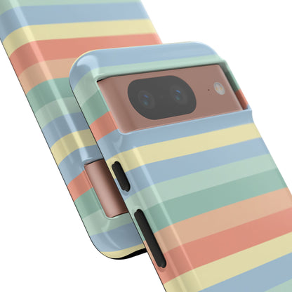 Pastel Striped Phone Case — Retro Horizontal Multi-Color Tough Case
