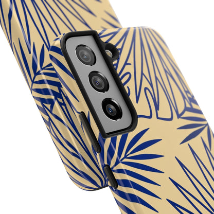 Tropical Palm Pattern Tough Phone Case — Navy Blue Fan Leaves on Sand