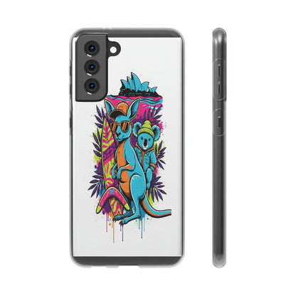 Kangaroo & Koala Surf Phone Case — Neon Aussie Beach Vibes Flexible Case