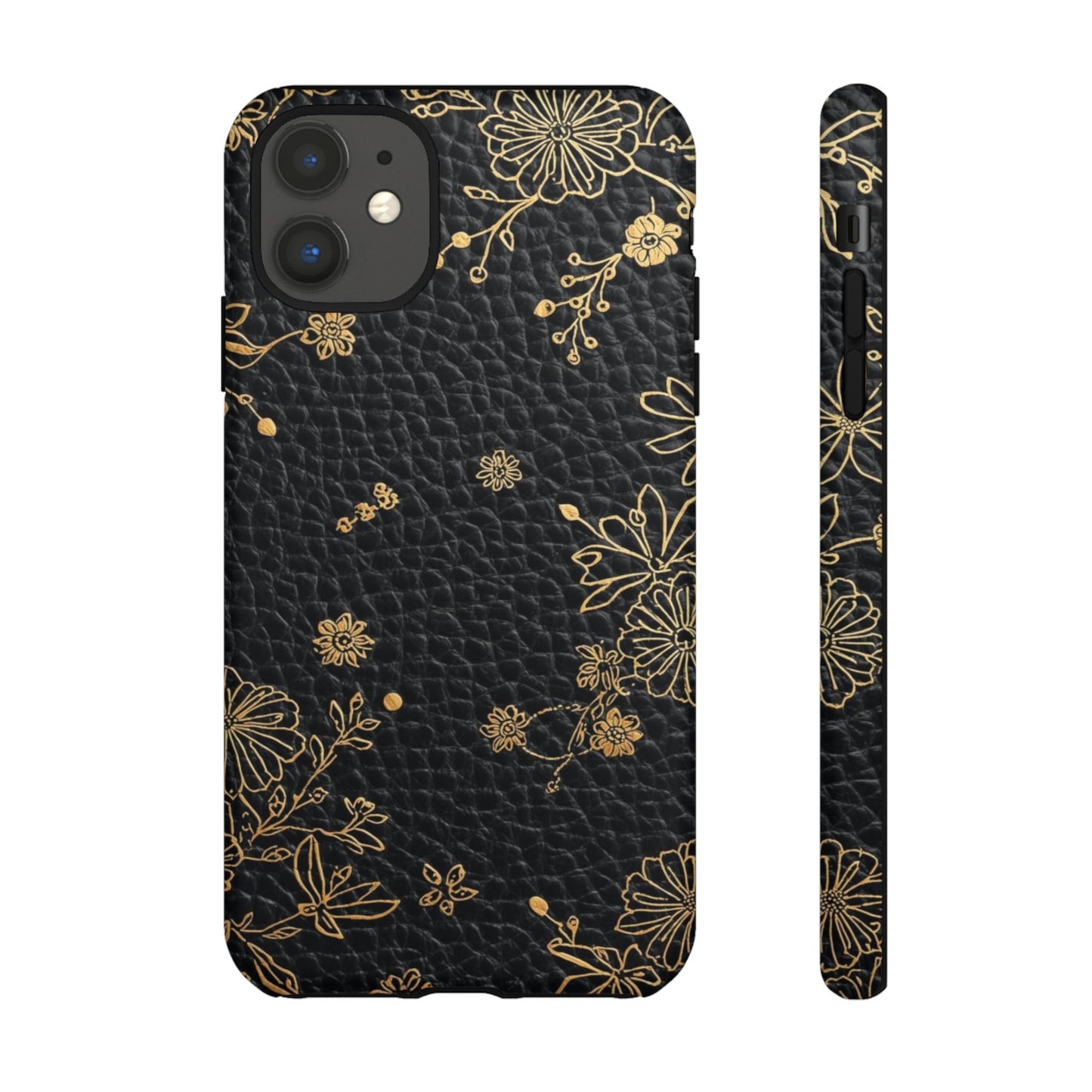Floral Gold Foil Leather Texture Tough Phone Case