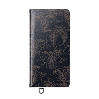 Botanical Noir Flip Phone Case — Dark Floral Wallet Cover with Card Slots
