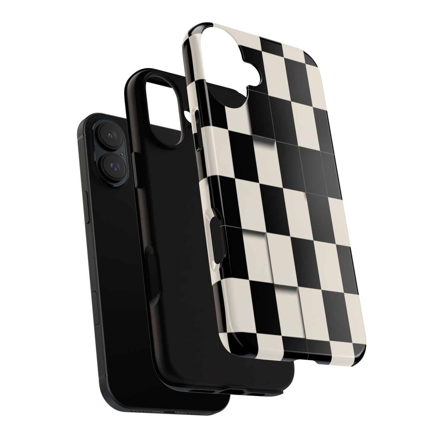 Checkerboard Tough Phone Case — Classic Black & Cream Grid Protective Cover