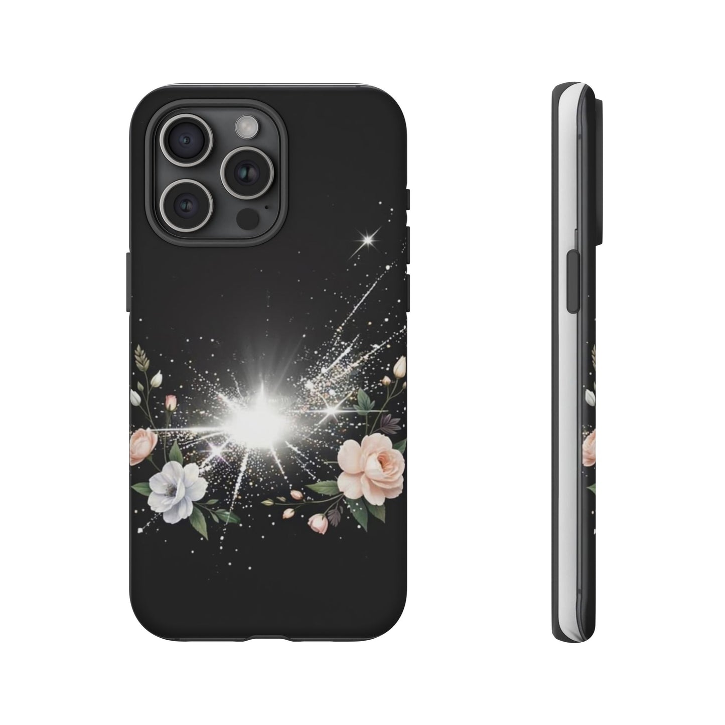 Floral Burst Phone Case — Protective Black Sparkle Design
