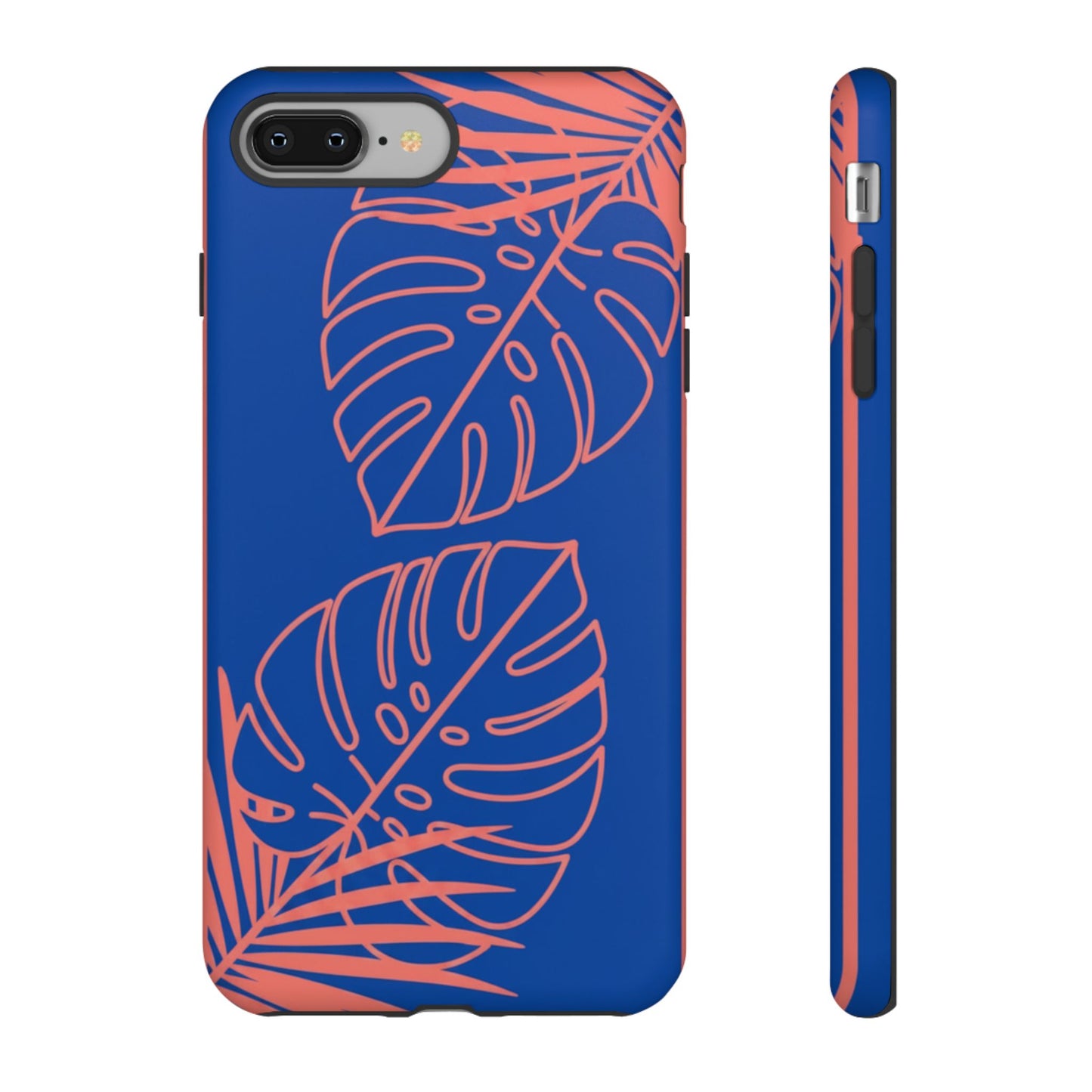 Tropical Monstera Phone Case — Blue & Coral Leaf Protective Cover