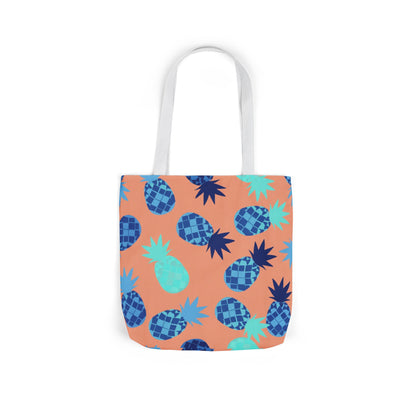 Tropical Pineapple Canvas Tote Bag — Coral & Teal Patterned Beach Market Bag