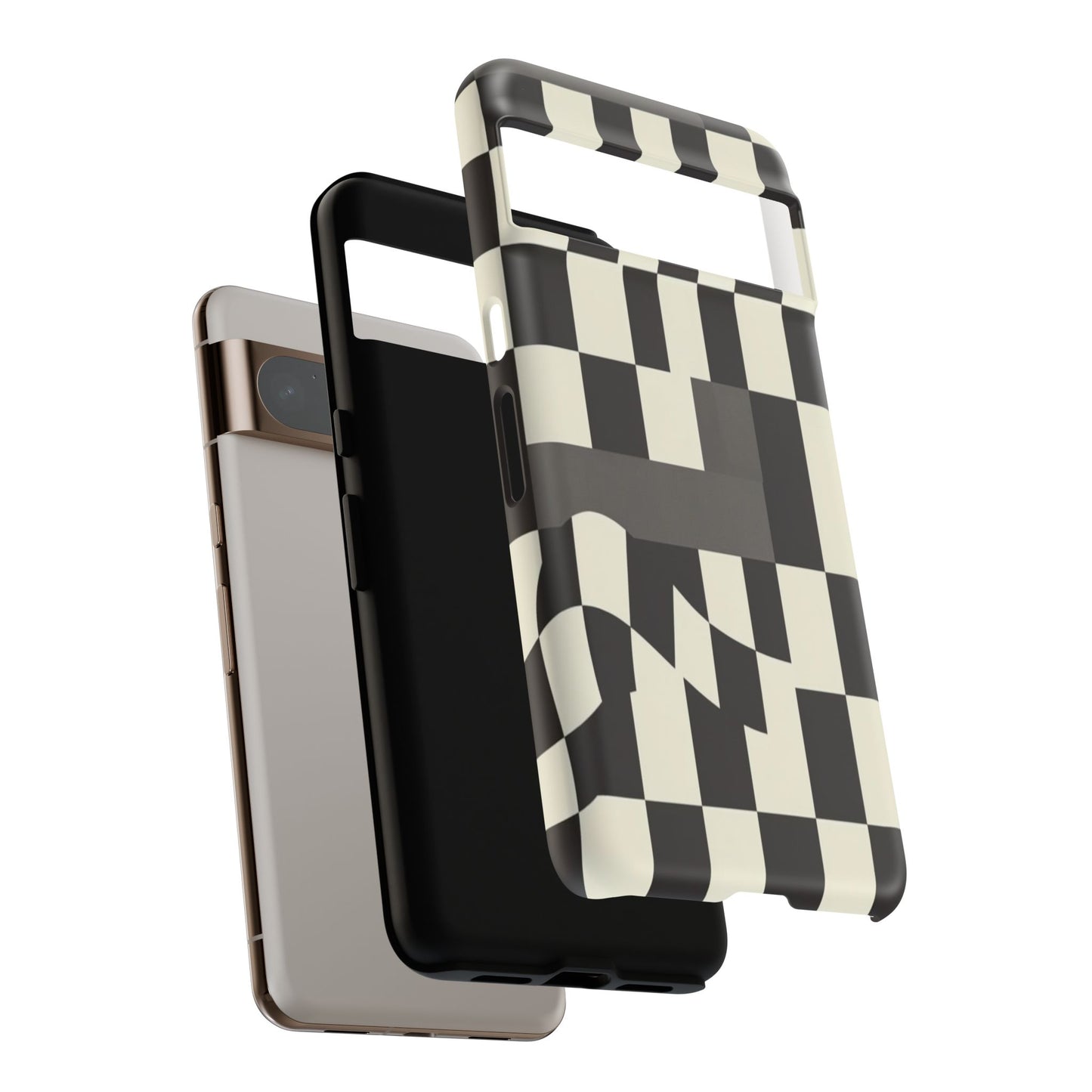 Checkerboard Wave Phone Case — Black & Cream Graphic Tough Case
