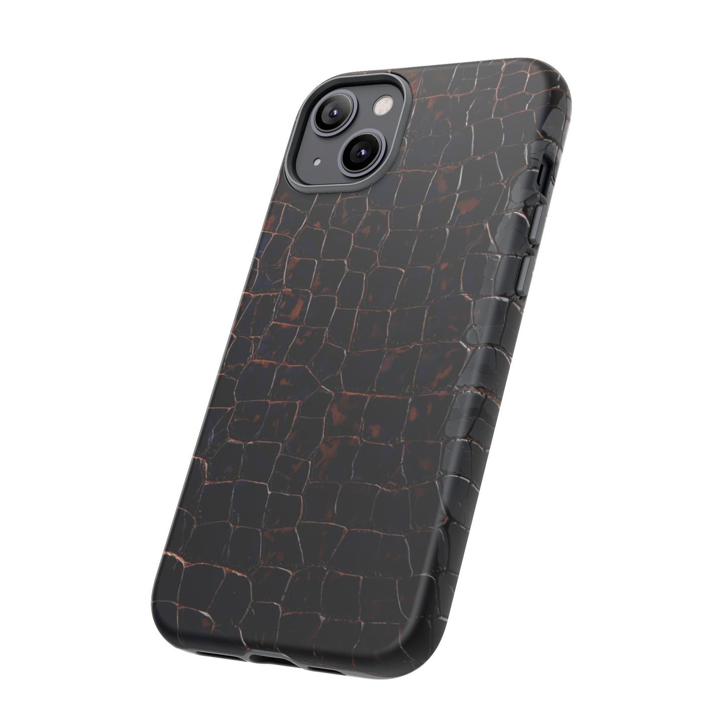 Croc-Embossed Tough Phone Case — Shockproof Black Alligator Texture