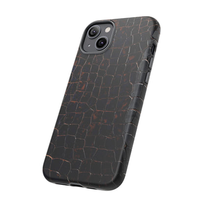 Croc-Embossed Tough Phone Case — Shockproof Black Alligator Texture
