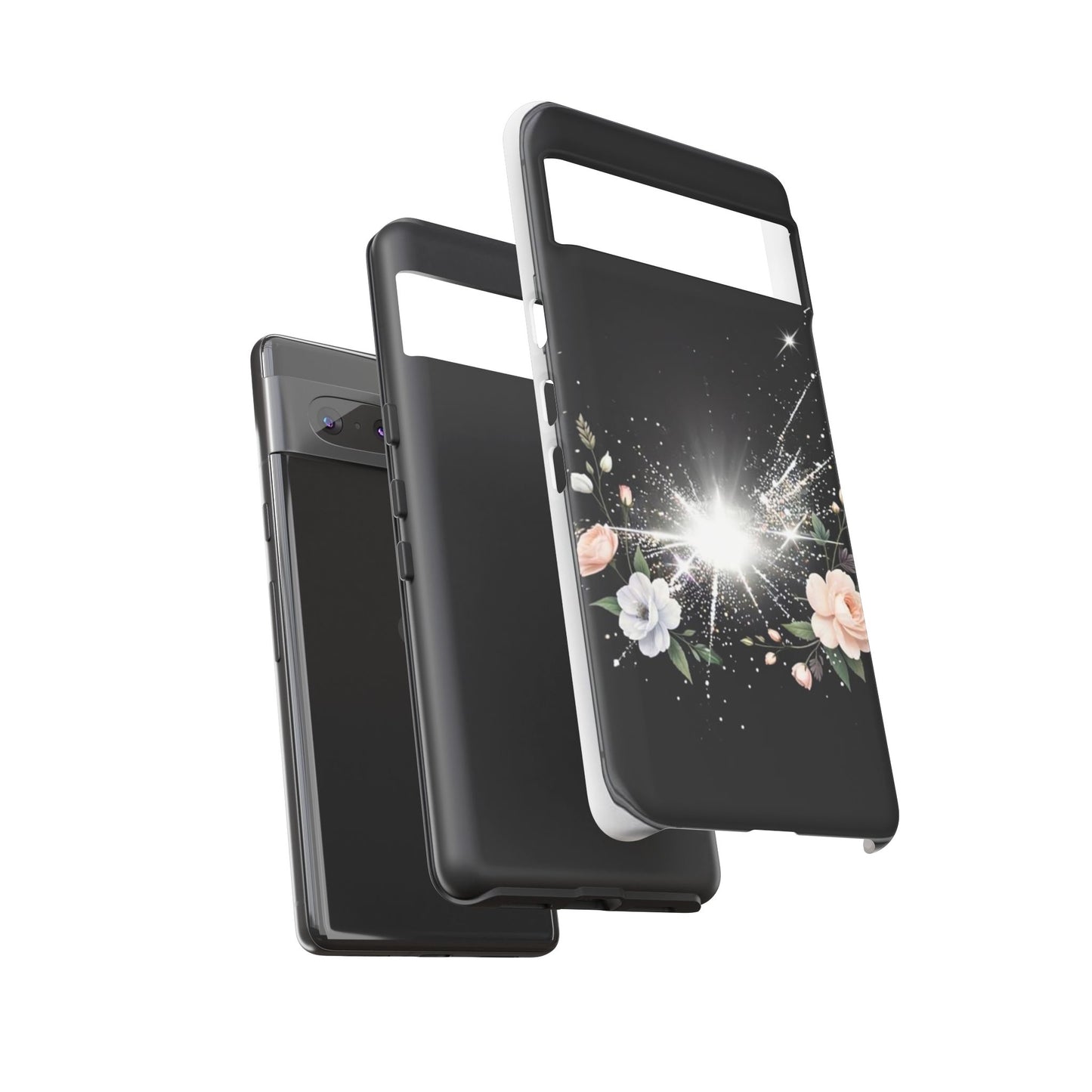 Floral Burst Phone Case — Protective Black Sparkle Design
