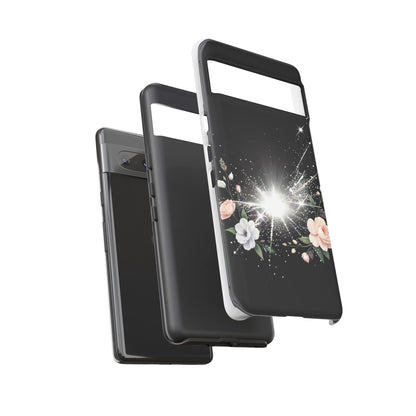 Floral Burst Phone Case — Protective Black Sparkle Design
