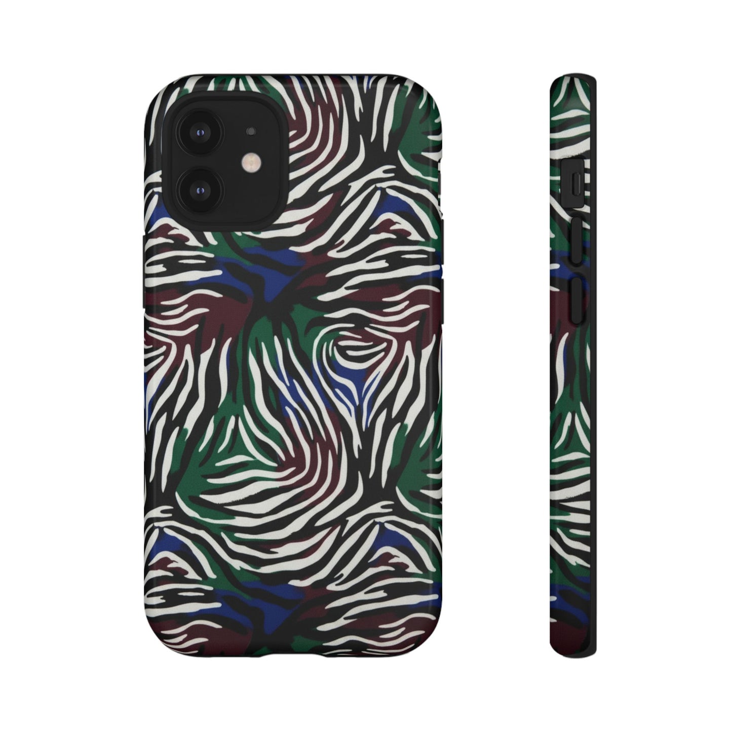 Zebra Camo Tough Phone Case – Green & Blue Animal Print Protective Cover