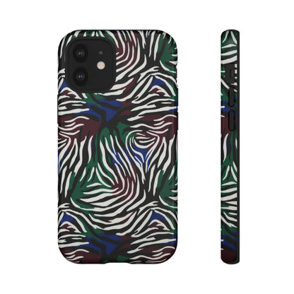 Zebra Camo Tough Phone Case – Green & Blue Animal Print Protective Cover