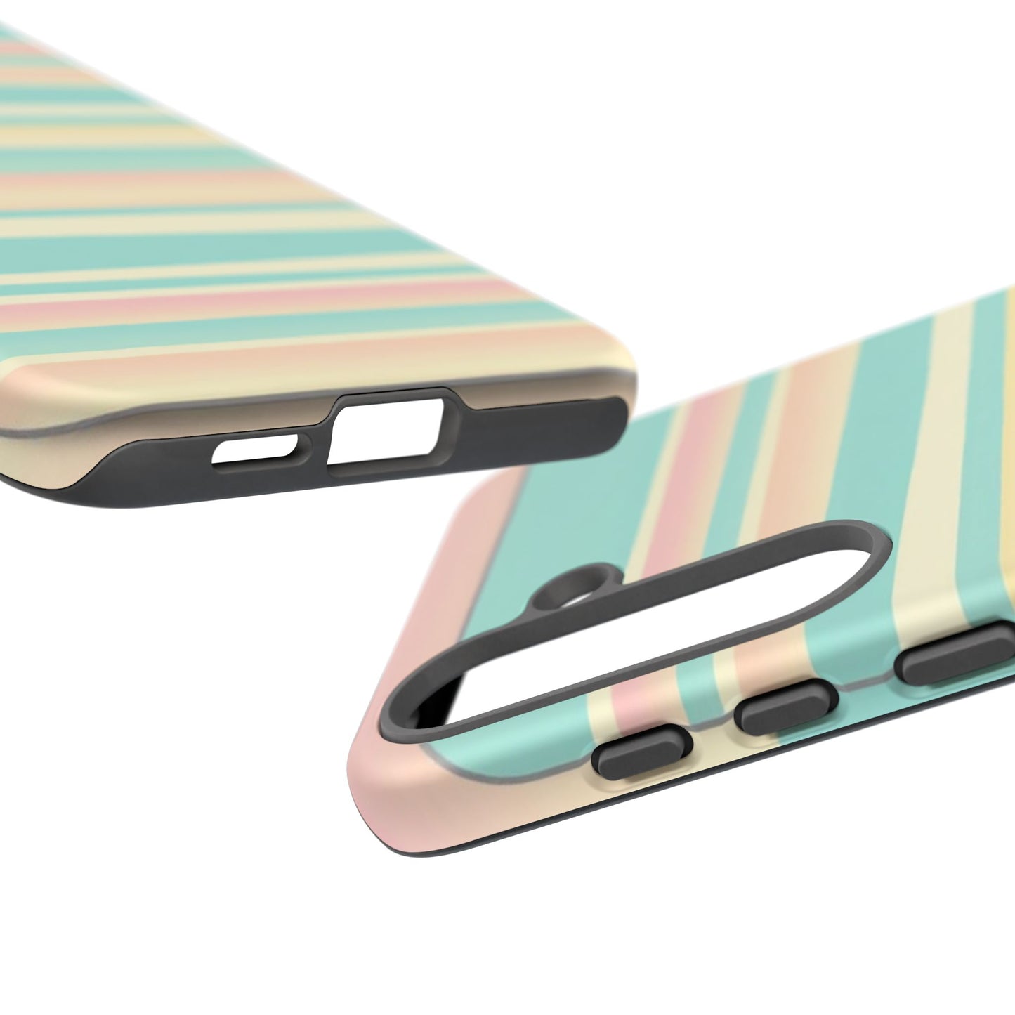 Pastel Striped Tough Phone Case — Mint, Peach & Cream Protective Cover